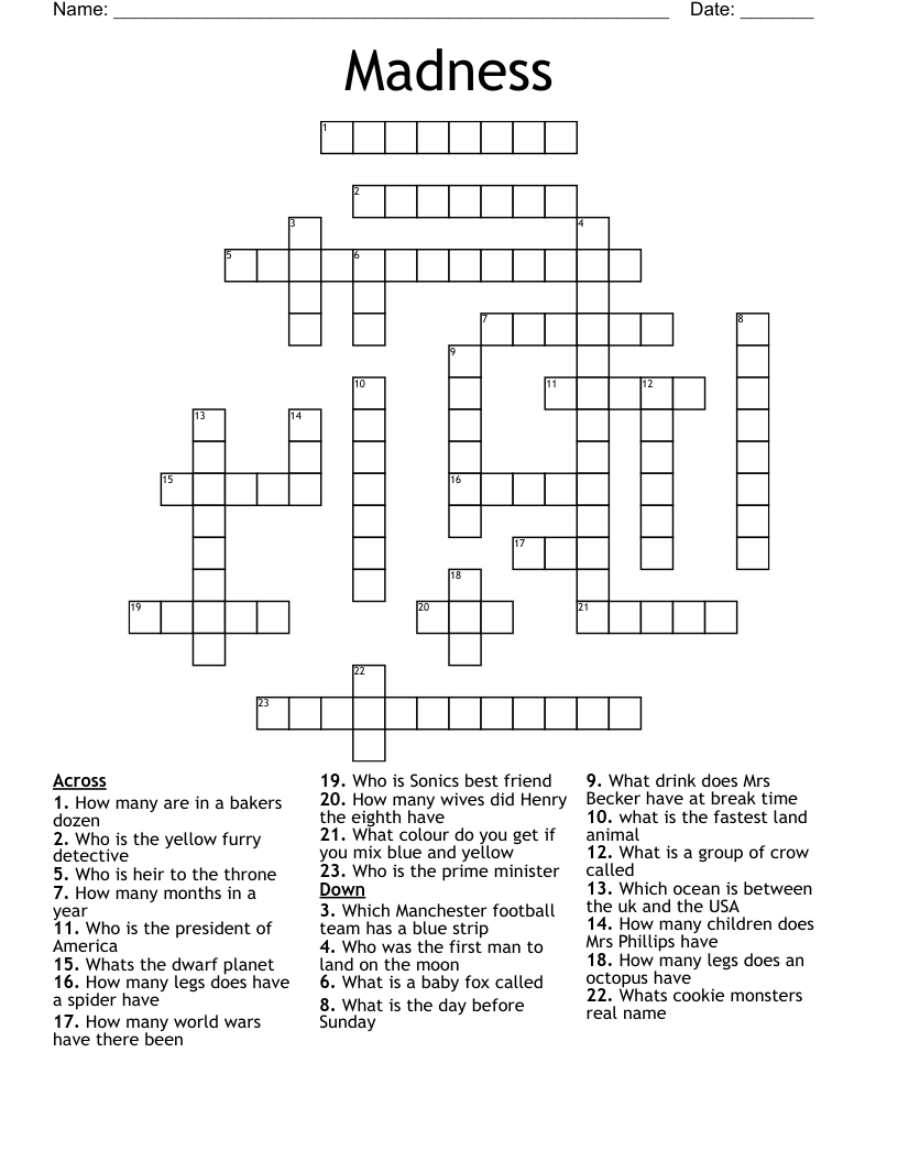 Madness Crossword WordMint