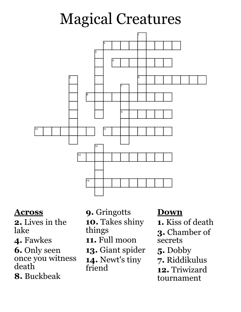 Magical Creatures Crossword WordMint