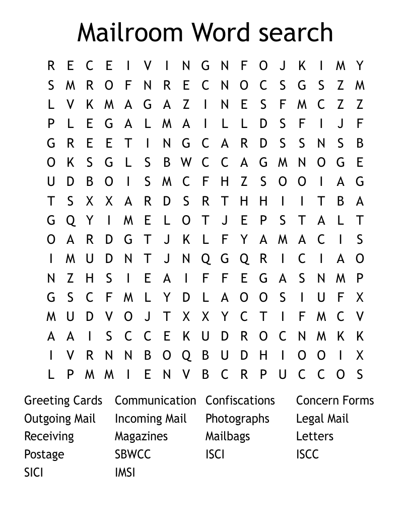 Mailroom Word search WordMint