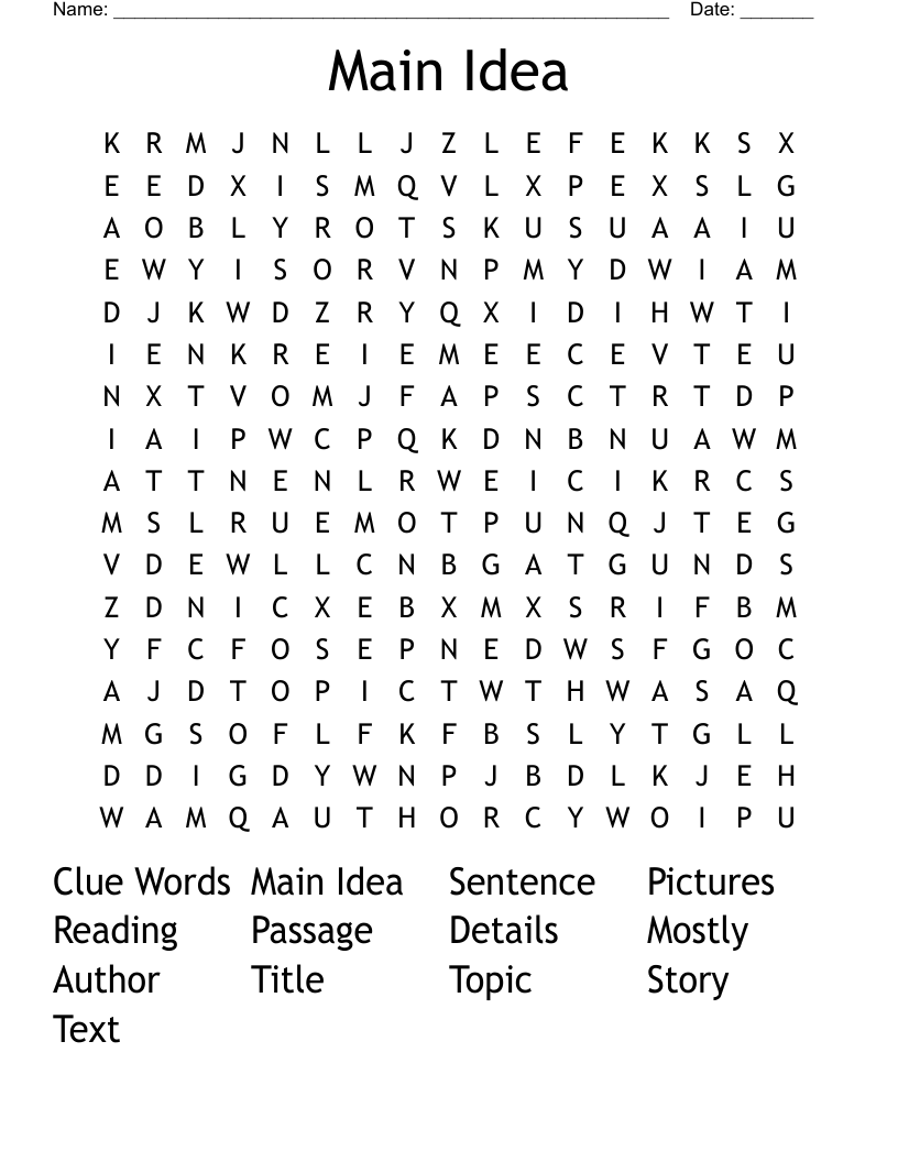 Main Idea Word Search - WordMint