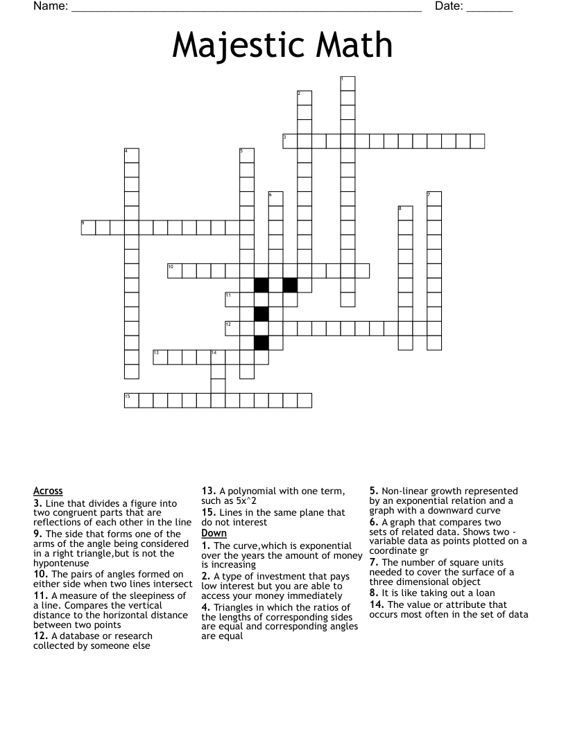 Majestic Math Crossword WordMint