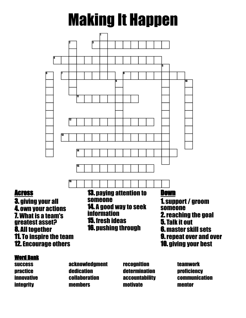Making It Happen Crossword WordMint