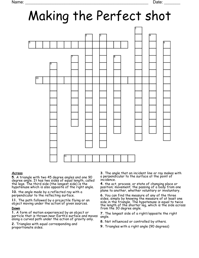 Making the Perfect shot Crossword WordMint