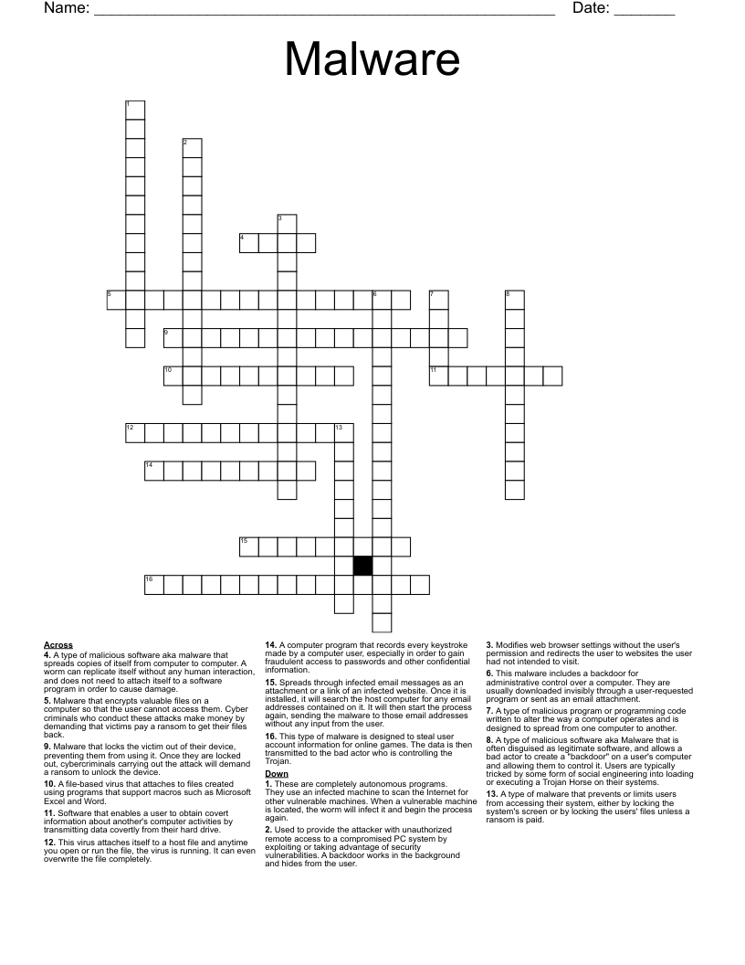 Malware Crossword WordMint