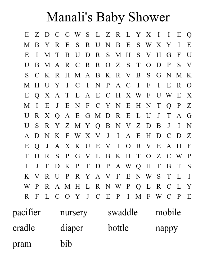 Manali's Baby Shower Word Search WordMint