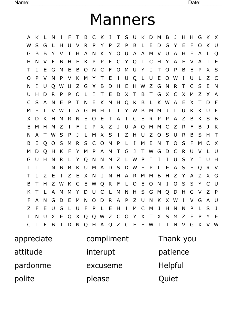 Good Manners Word Search Printable vrogue.co