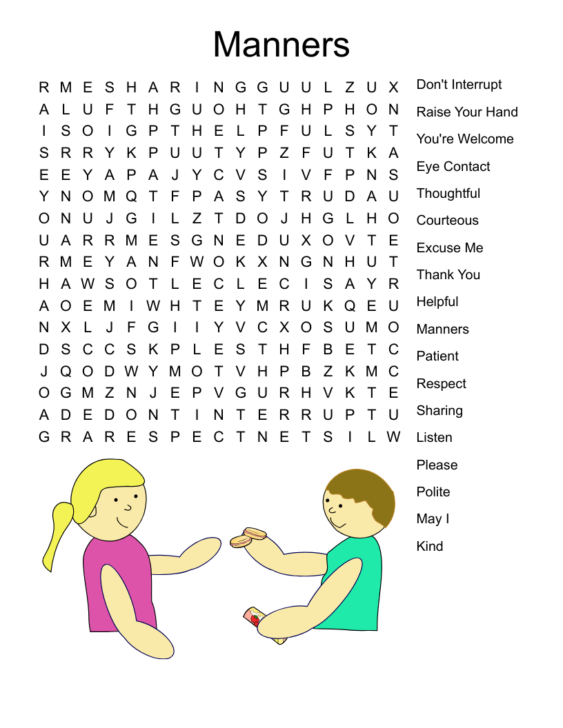 Manners Word Search Printable