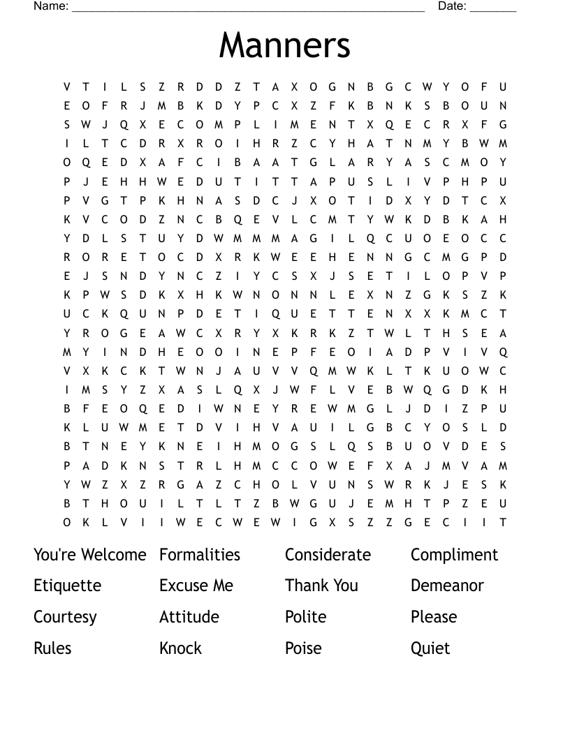 Manners Word Search Puzzle