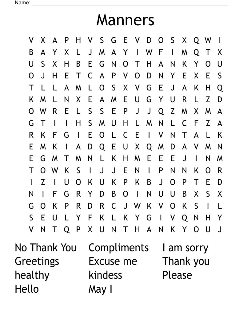 Manners Word Search WordMint