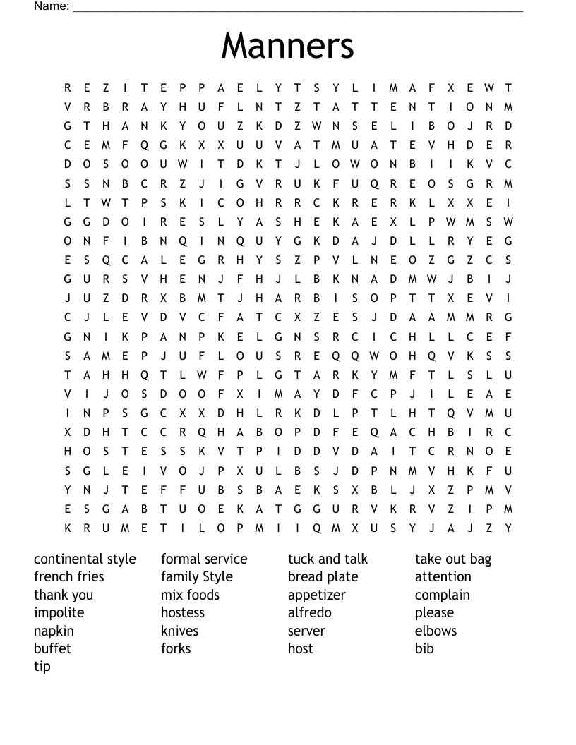 Manners Word Search Printable