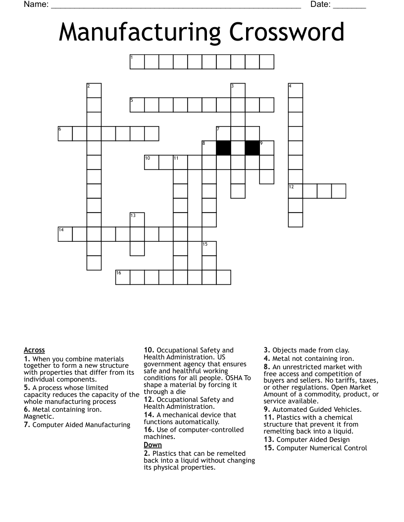 Manufacturing Crossword WordMint