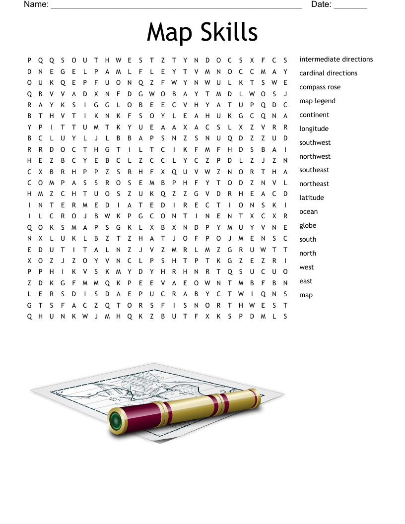 Map Skills Word Search - WordMint