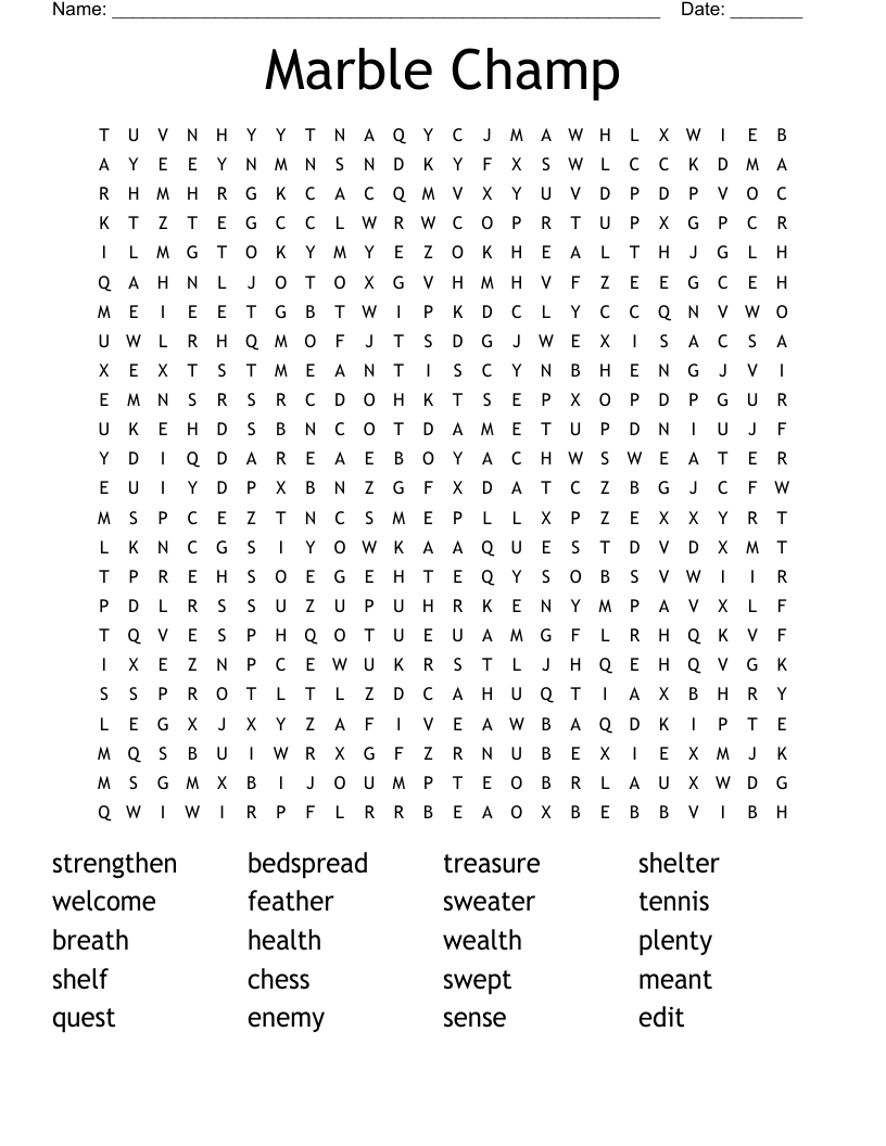 Marble Champ Word Search WordMint