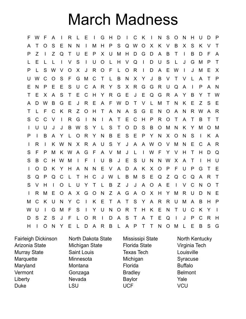 March Madness Word Search WordMint