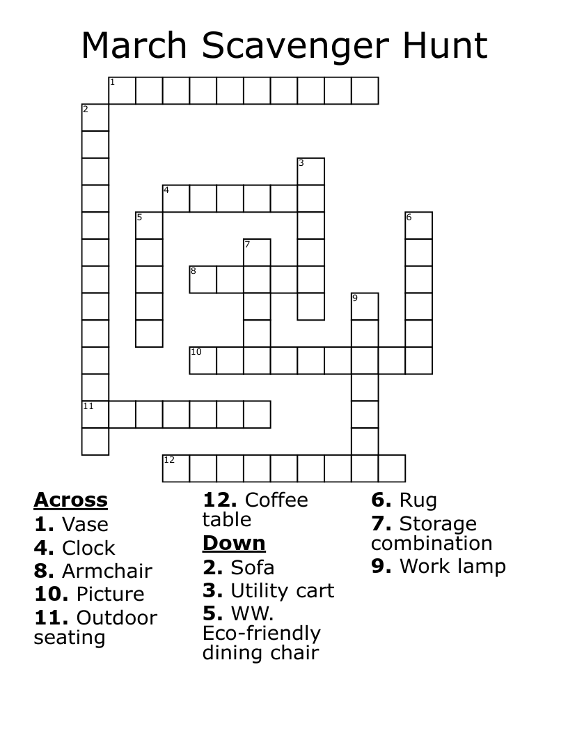 Home Furnishings Crosswords, Word Searches, Bingo Cards WordMint