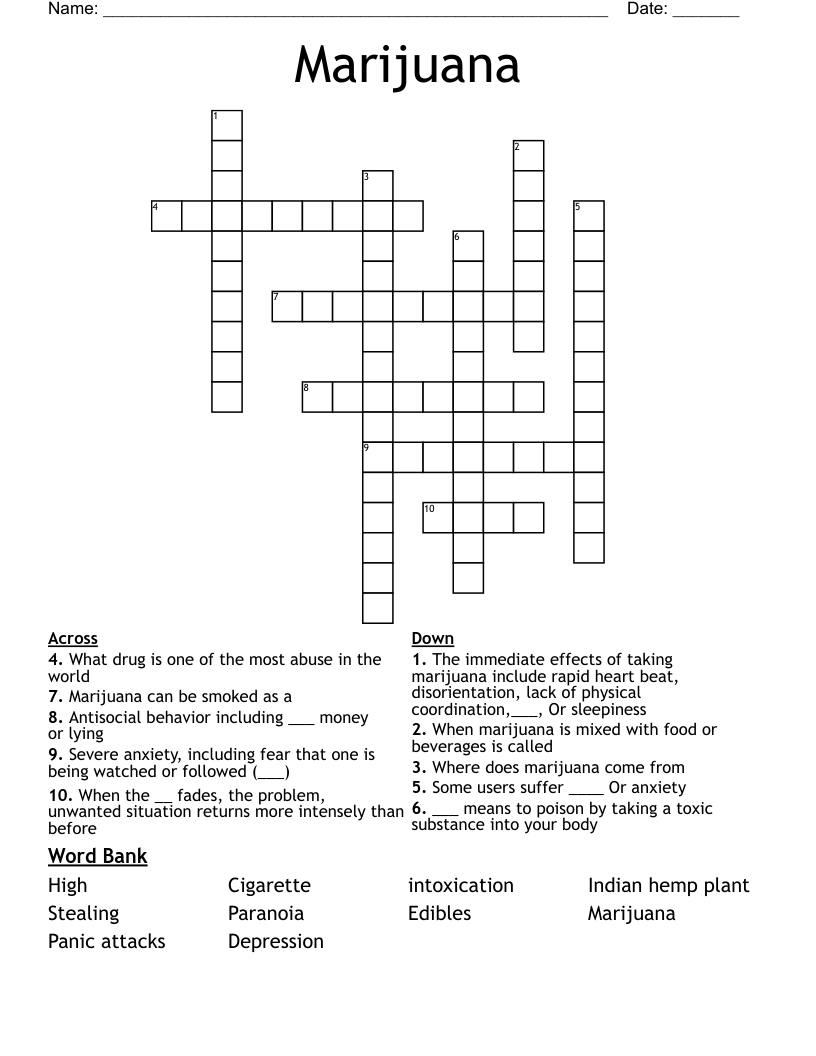 Marijuana Crossword WordMint
