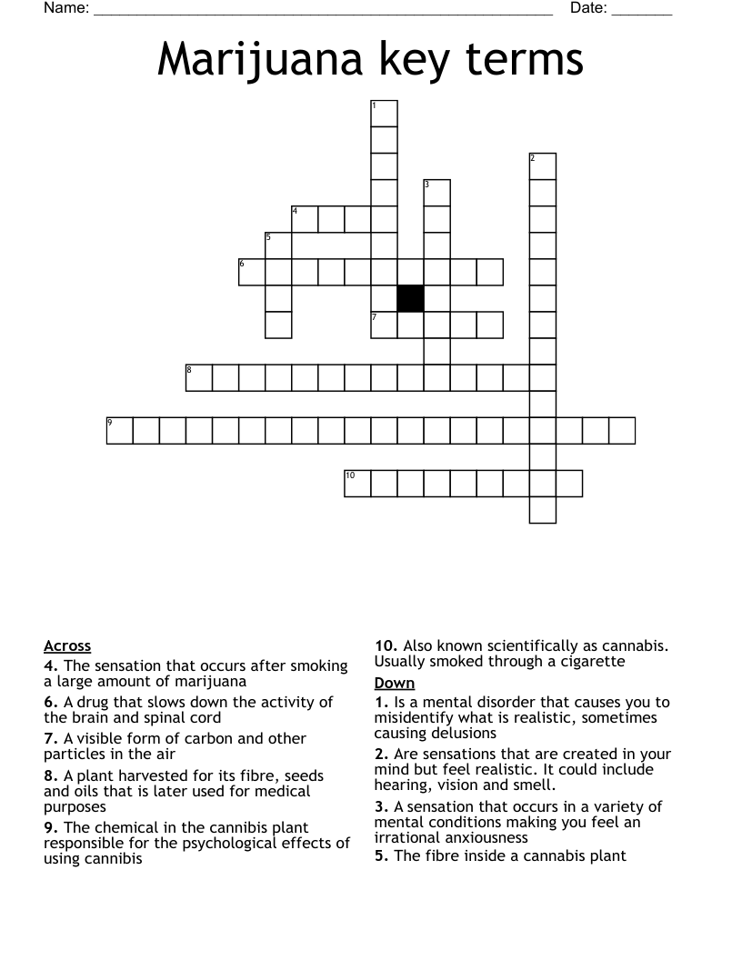 Marijuana key terms Crossword WordMint