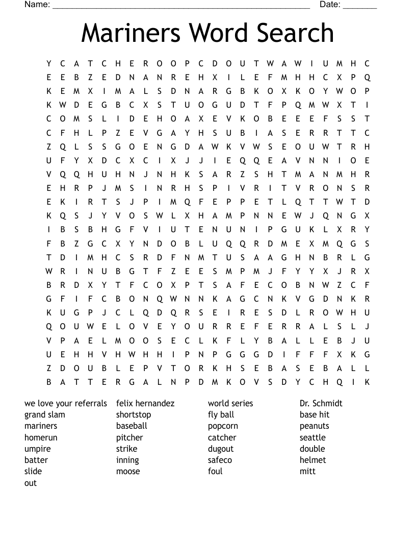 Mariners Word Search WordMint