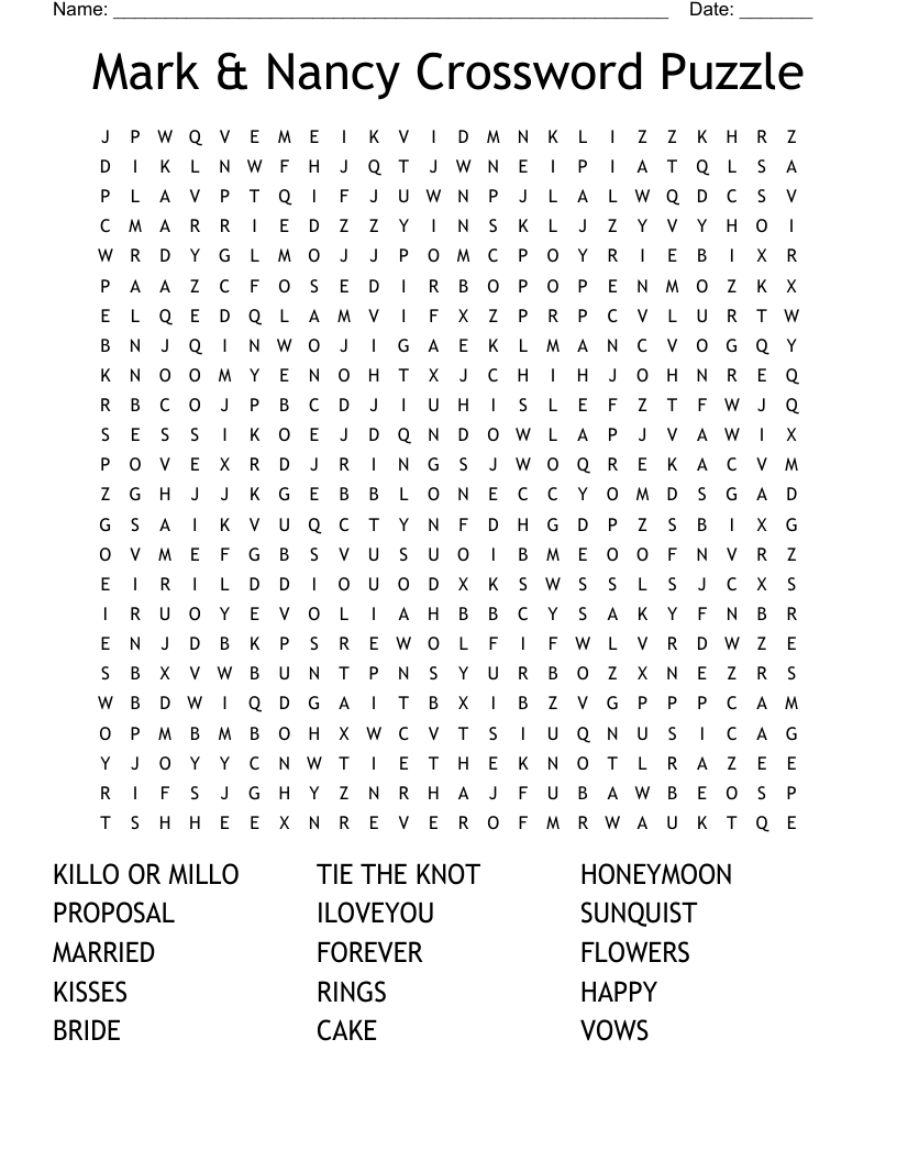 Mark & Nancy Crossword Puzzle Word Search WordMint