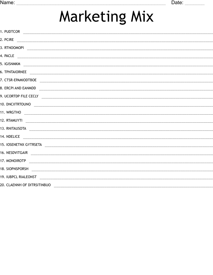 Marketing Mix Word Scramble WordMint