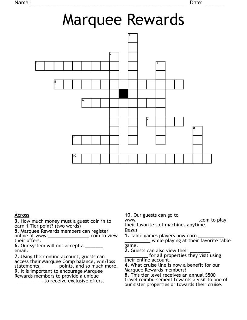 Marquee Rewards Crossword WordMint