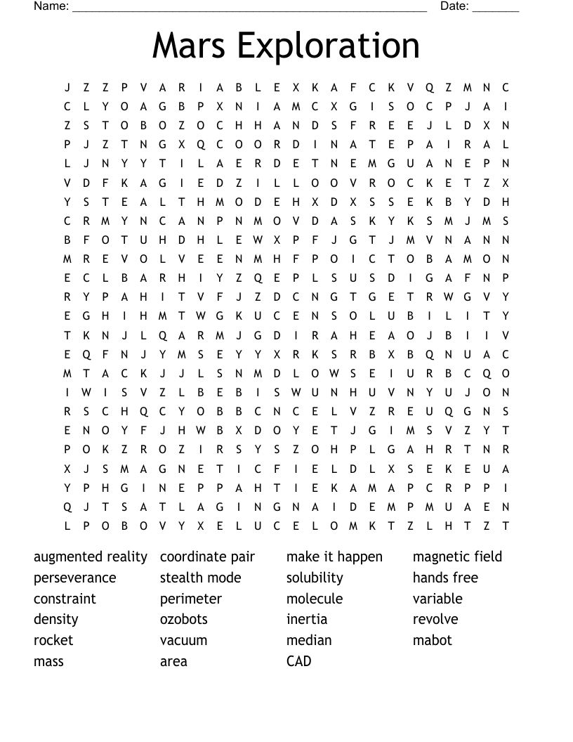 Mars Exploration Word Search WordMint