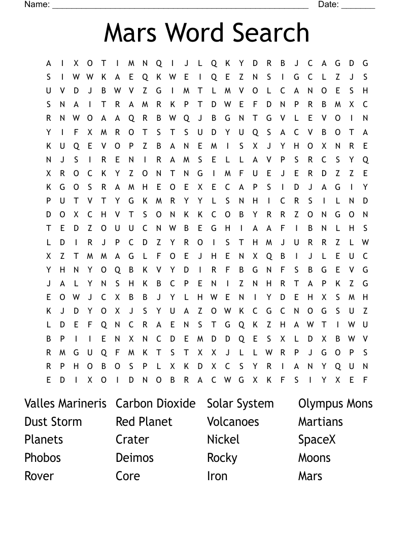 Mars Word Search WordMint