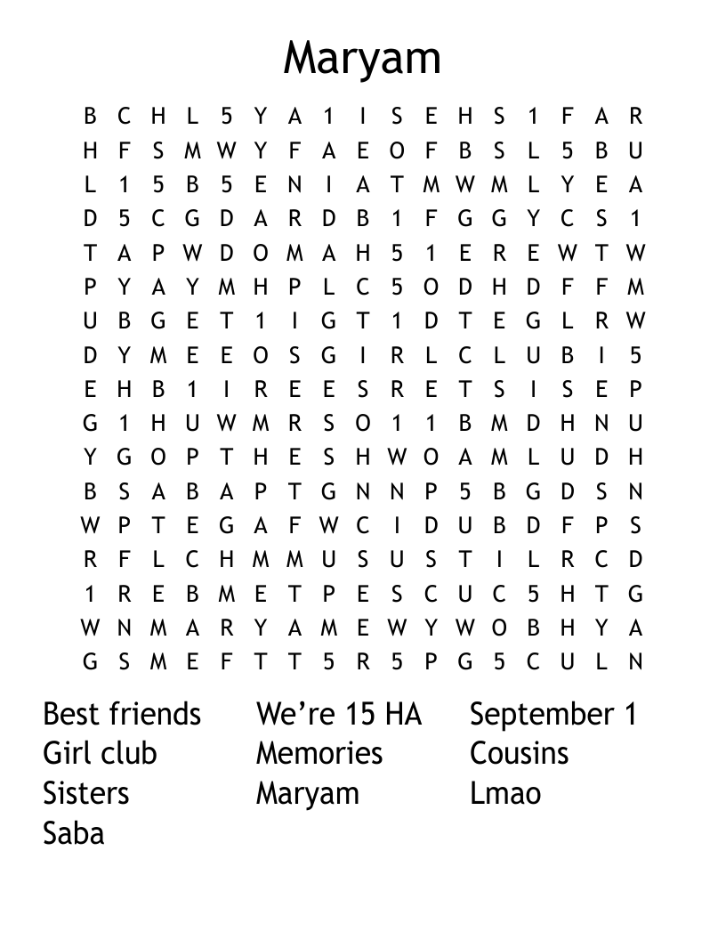 Maryam Word Search WordMint