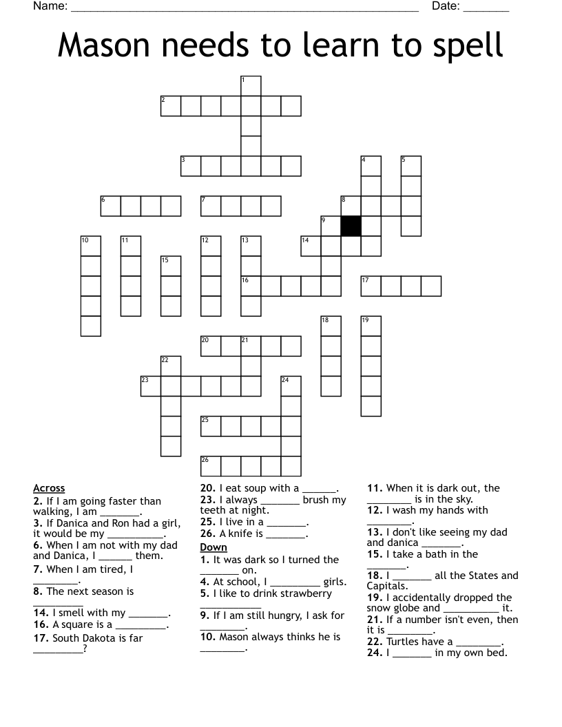 Mason needs to learn to spell Crossword WordMint