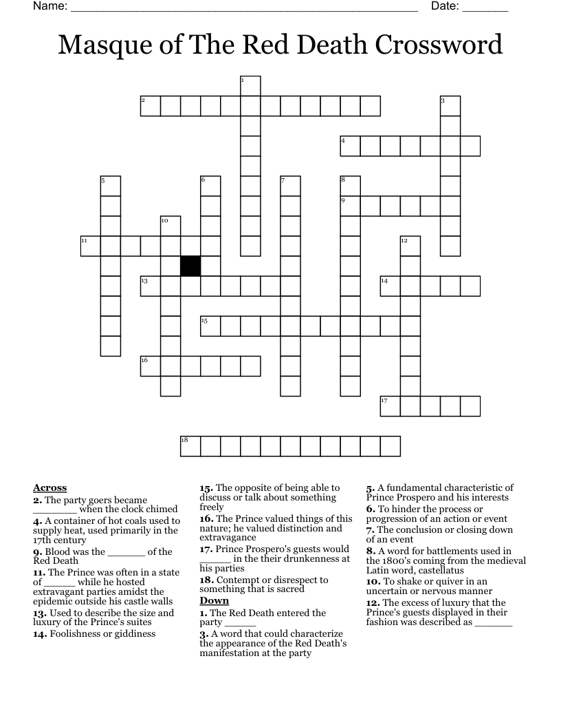 The Masque of the Red Death Word Search WordMint