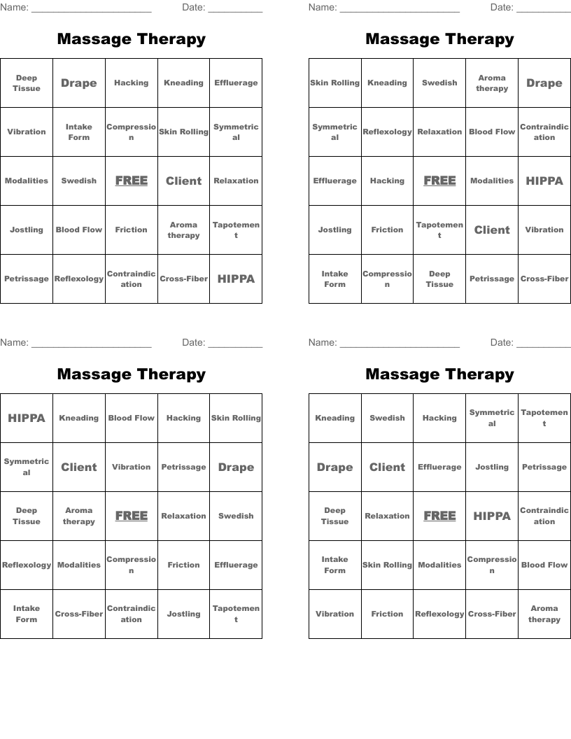 Massage Word Search WordMint