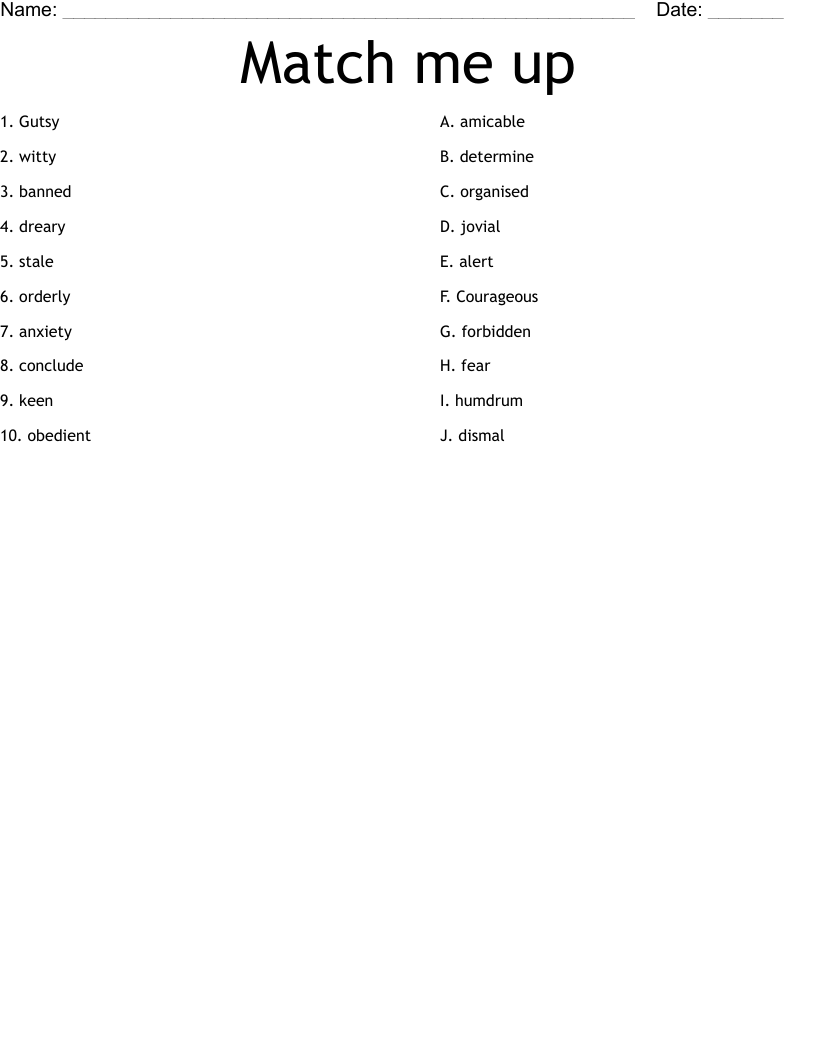 Match me up Worksheet WordMint