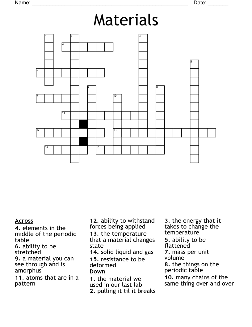 Materials Crossword WordMint