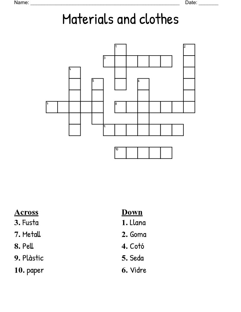 Materials and clothes Crossword WordMint