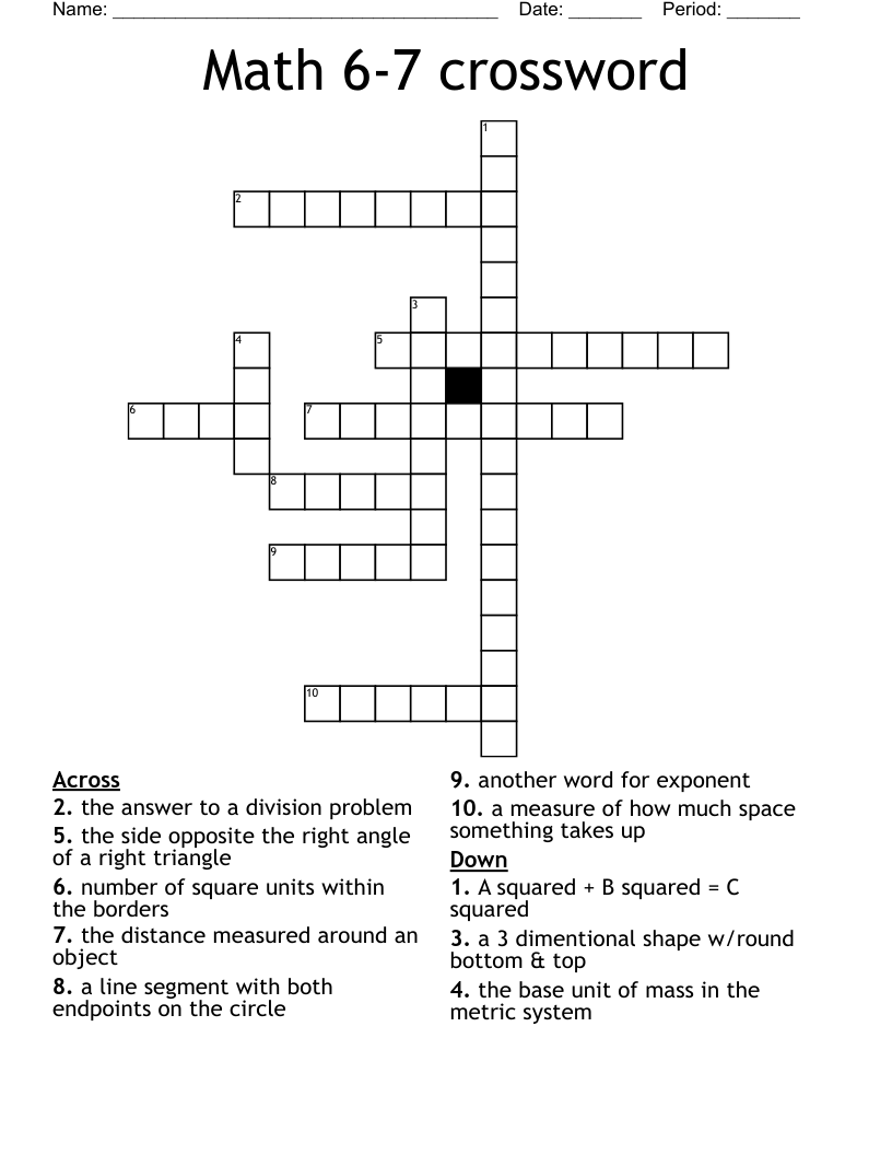 Math 67 crossword WordMint