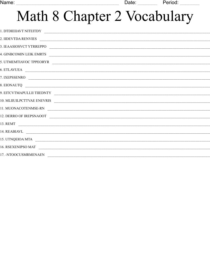 Math 8 Chapter 2 Vocabulary Word Scramble WordMint