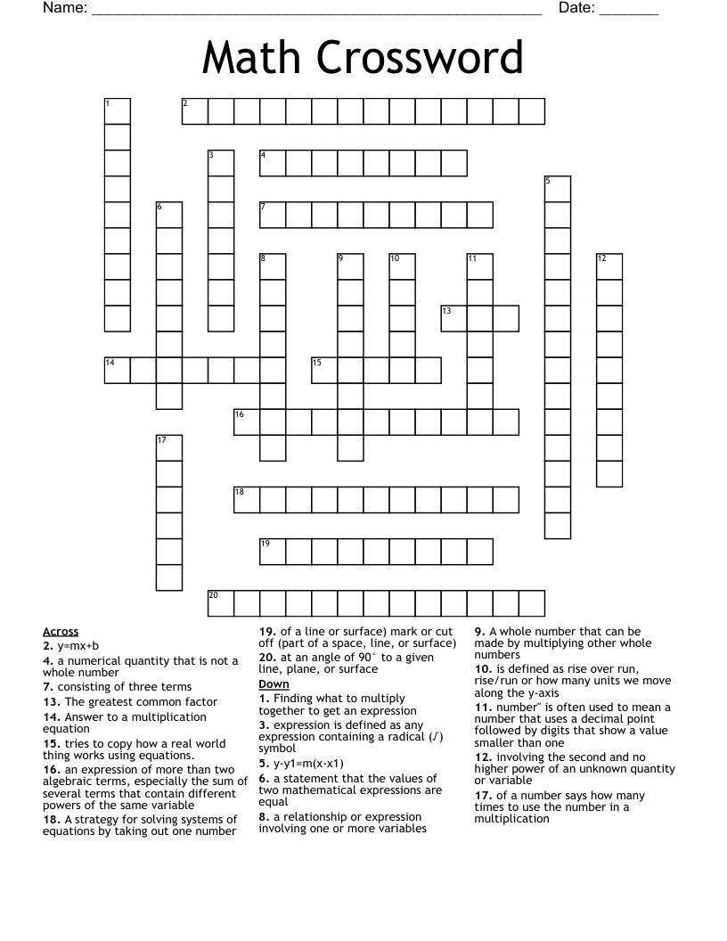 Math Crossword WordMint