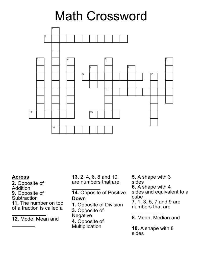 Math Crossword - WordMint
