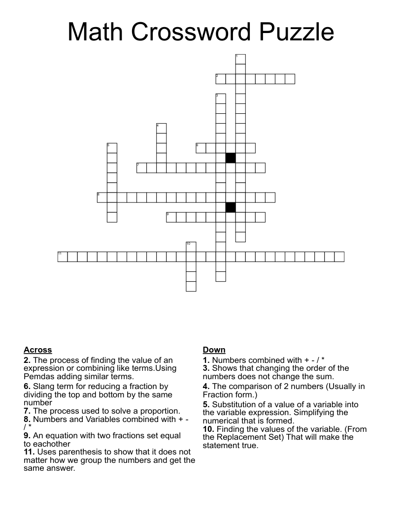 Math Crossword Puzzle - WordMint