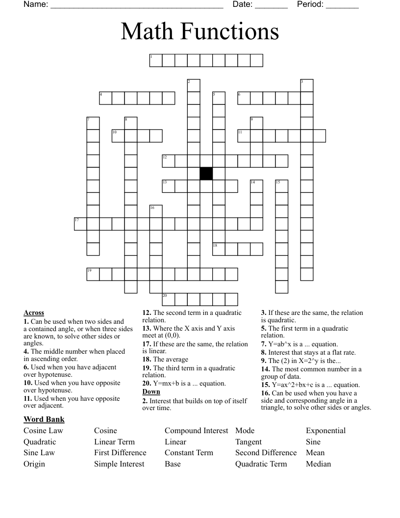 Math Functions Crossword WordMint