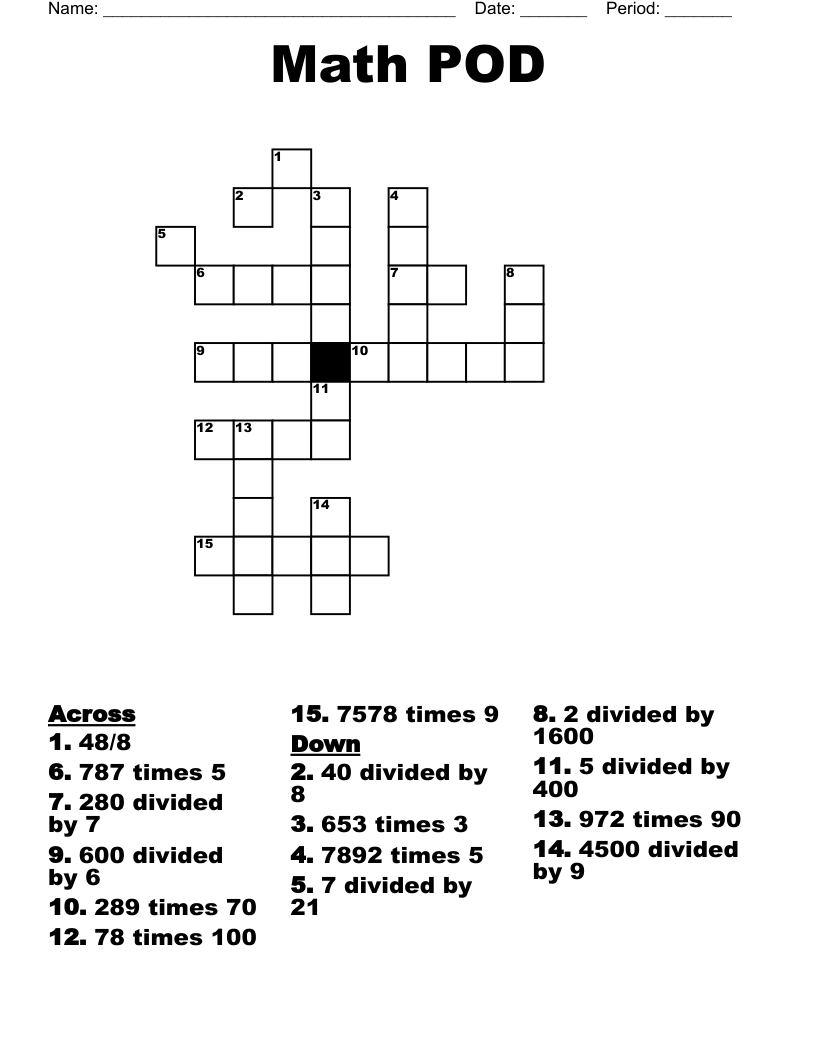 Math POD Crossword WordMint