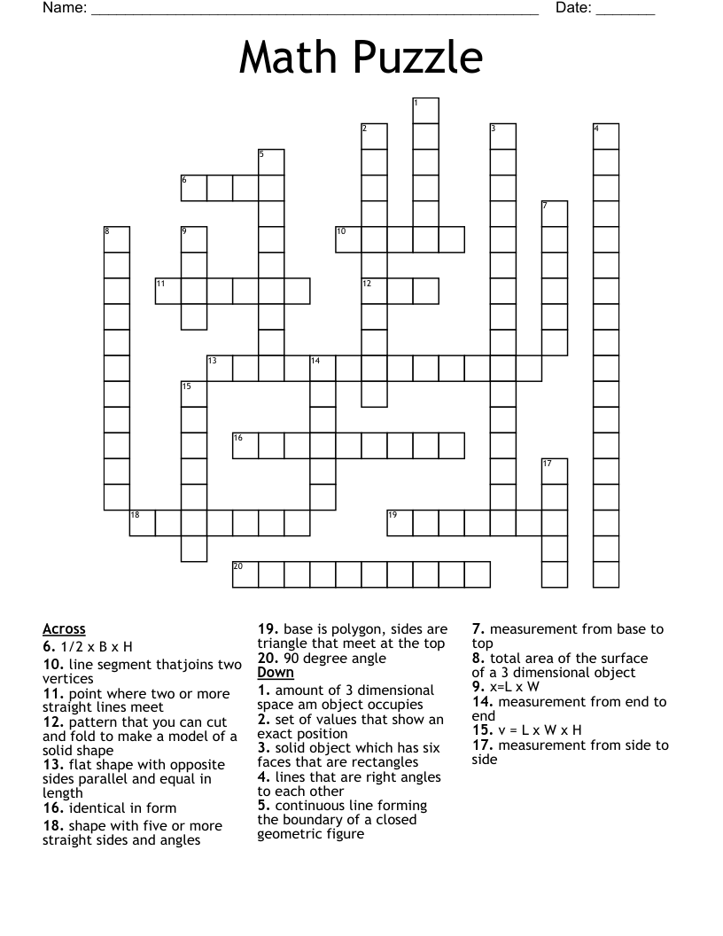 Math Puzzle Crossword WordMint