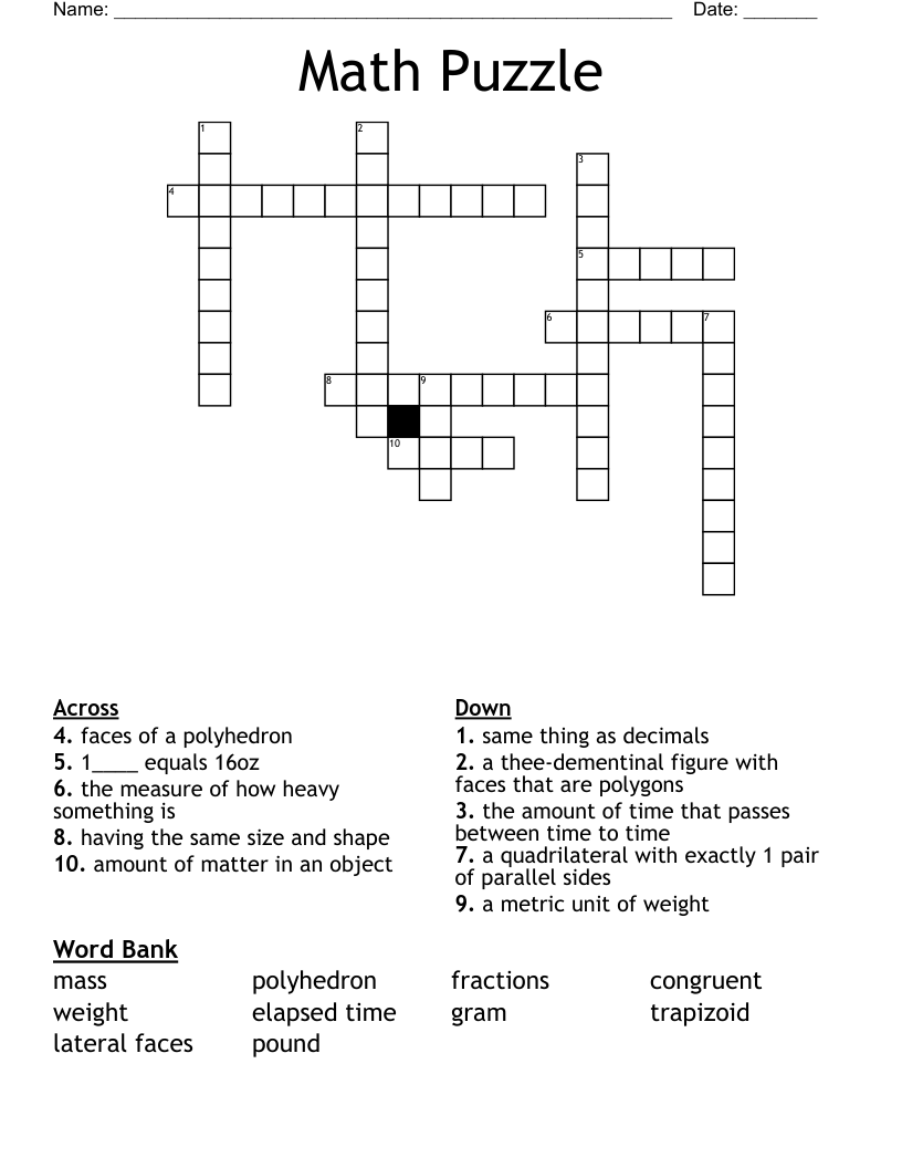 Math Puzzle Crossword WordMint