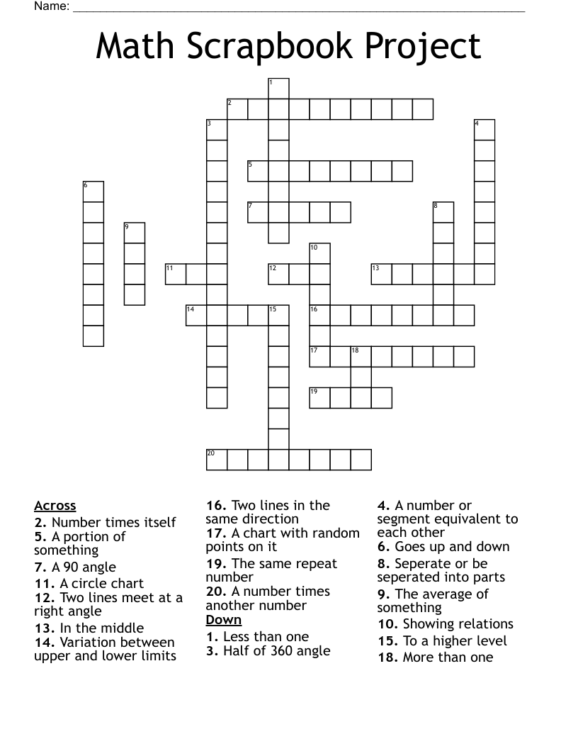Math Scrapbook Project Crossword WordMint