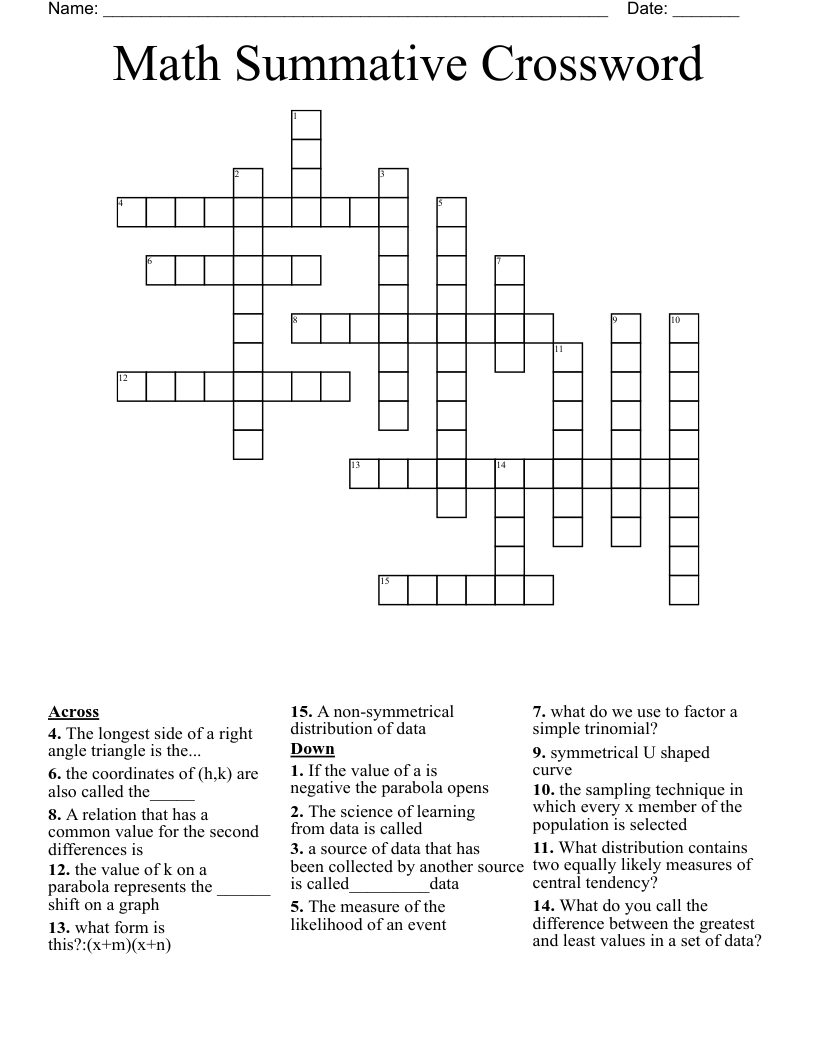 Math Summative Crossword WordMint