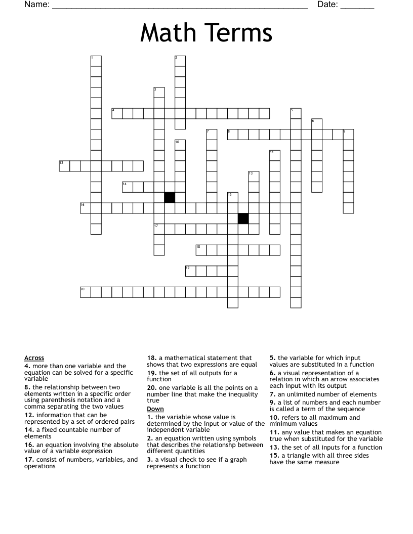 Math Terms Crossword - WordMint