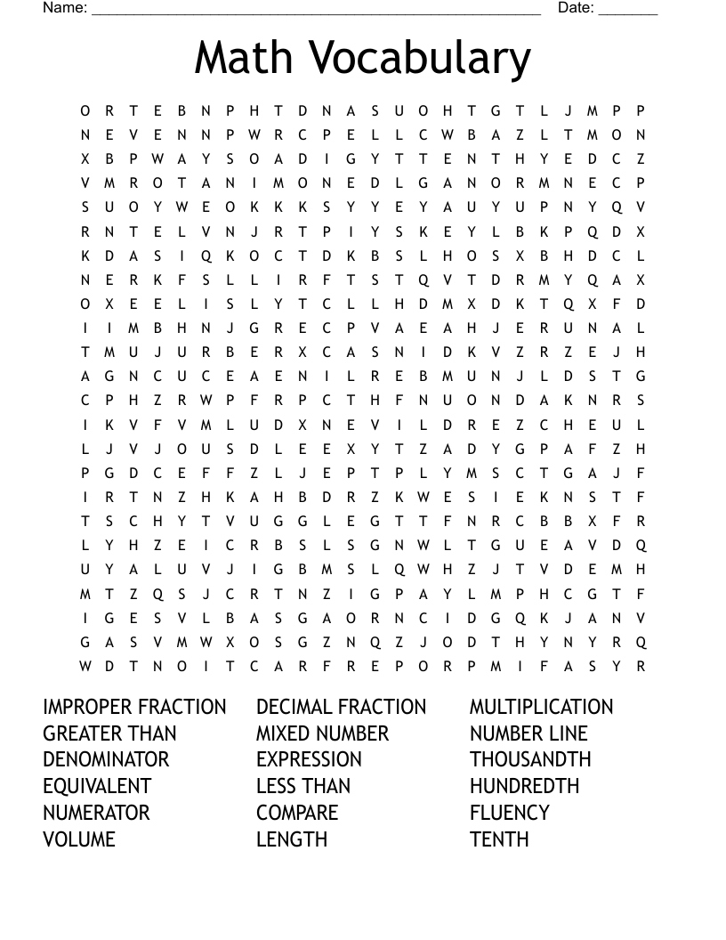 Math Vocabulary Word Search - WordMint