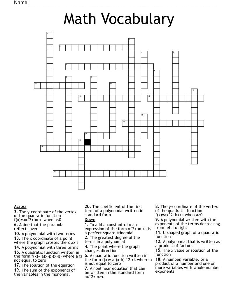 Math Vocabulary Crossword WordMint