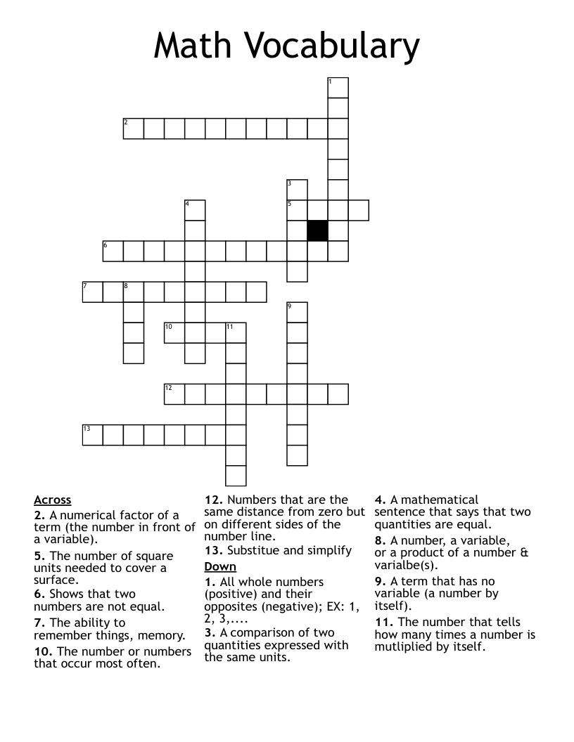 Math Vocabulary Crossword - WordMint