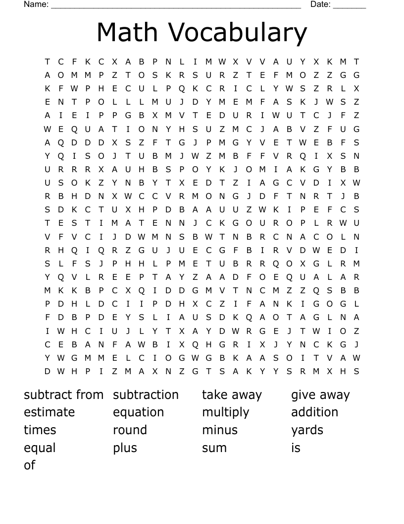 Math Vocabulary Word Search - WordMint